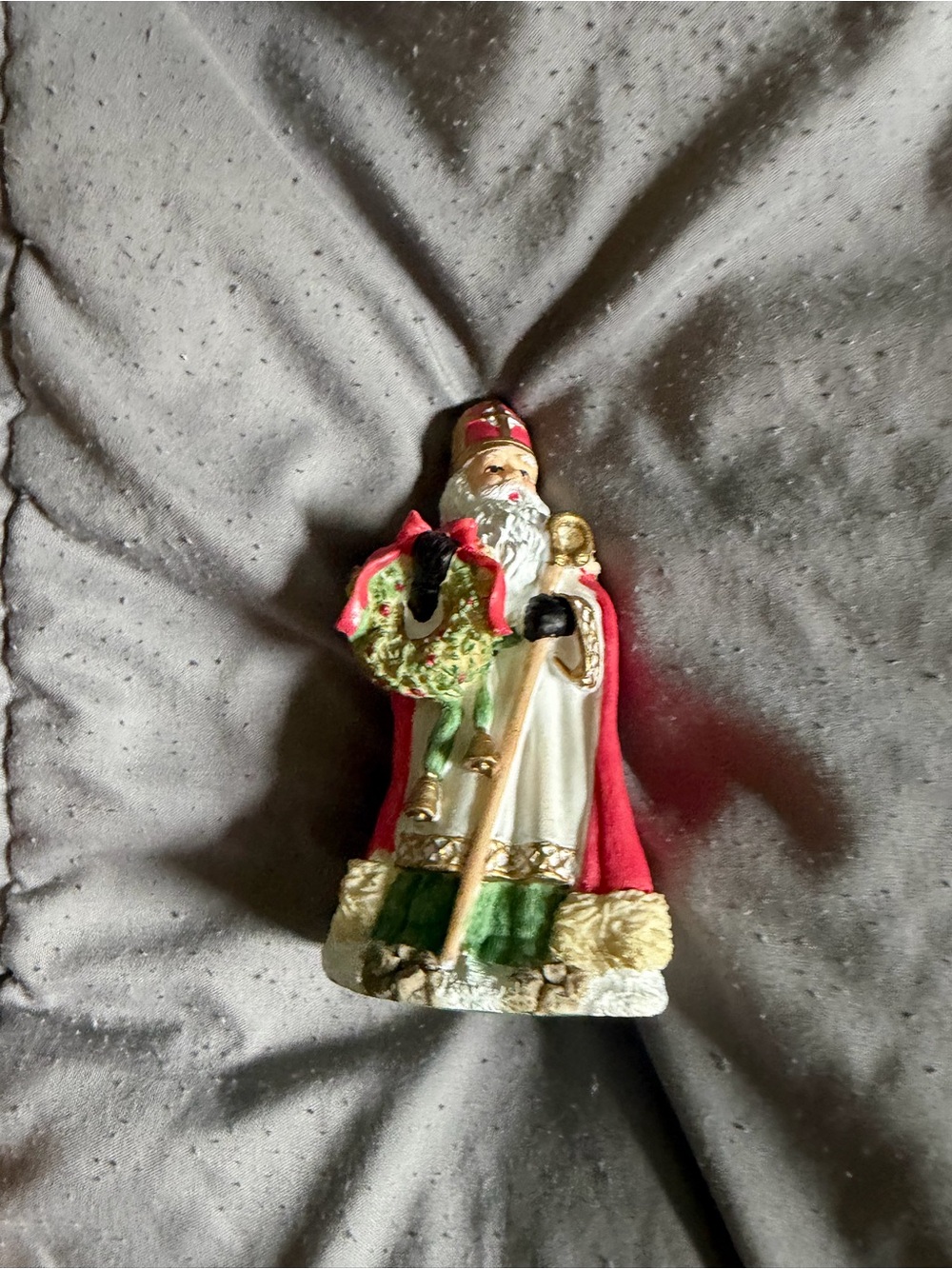 Festive Holiday Santa Figurine in Red, Green and Gold